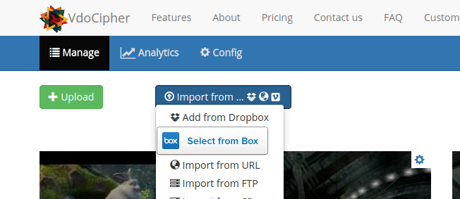 VdoCipher import from box.com select from box file picker screenshot