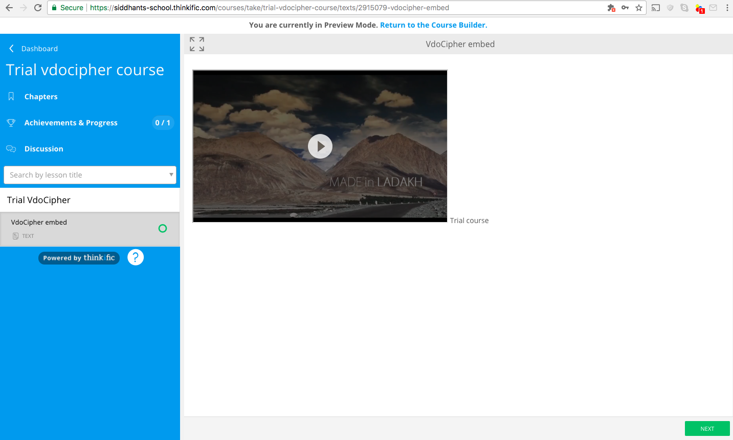 Thinkific VdoCipher Playback Screenshot