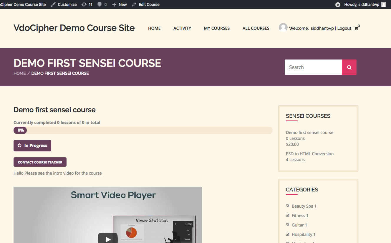 Sensei LMS wordpress student