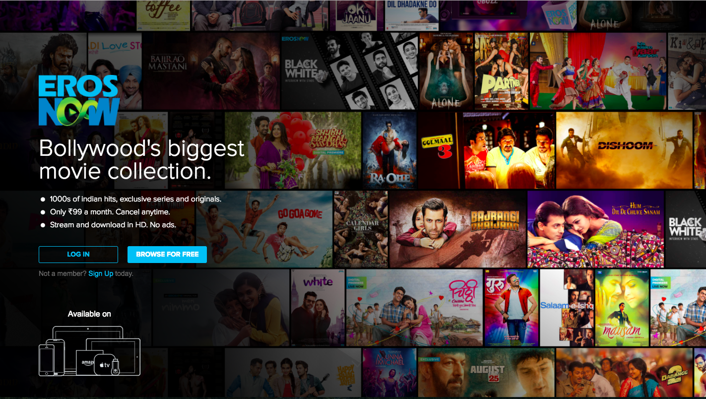 Erosnow vod app for india