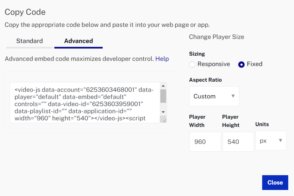 Brightcove- online video platform comparison embed code