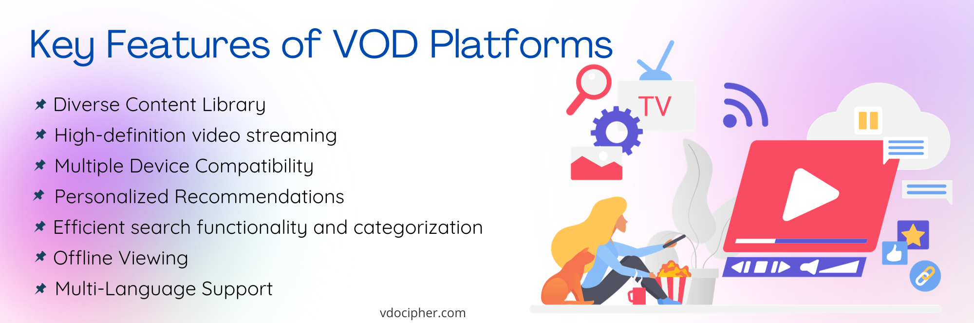 Key features of VOD platforms infographic image