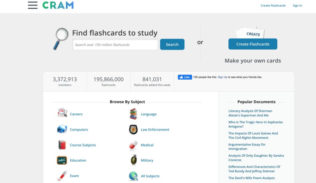 Cram study app for students for flashcard