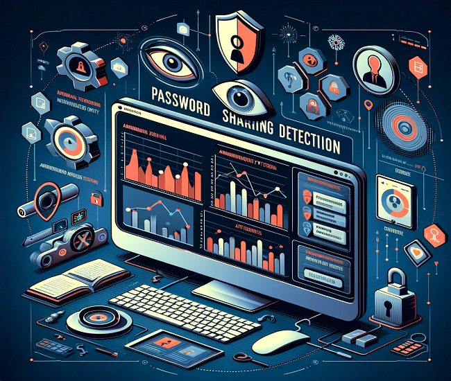 An infographic illustrating the concept of Password Sharing Detection in video analytics