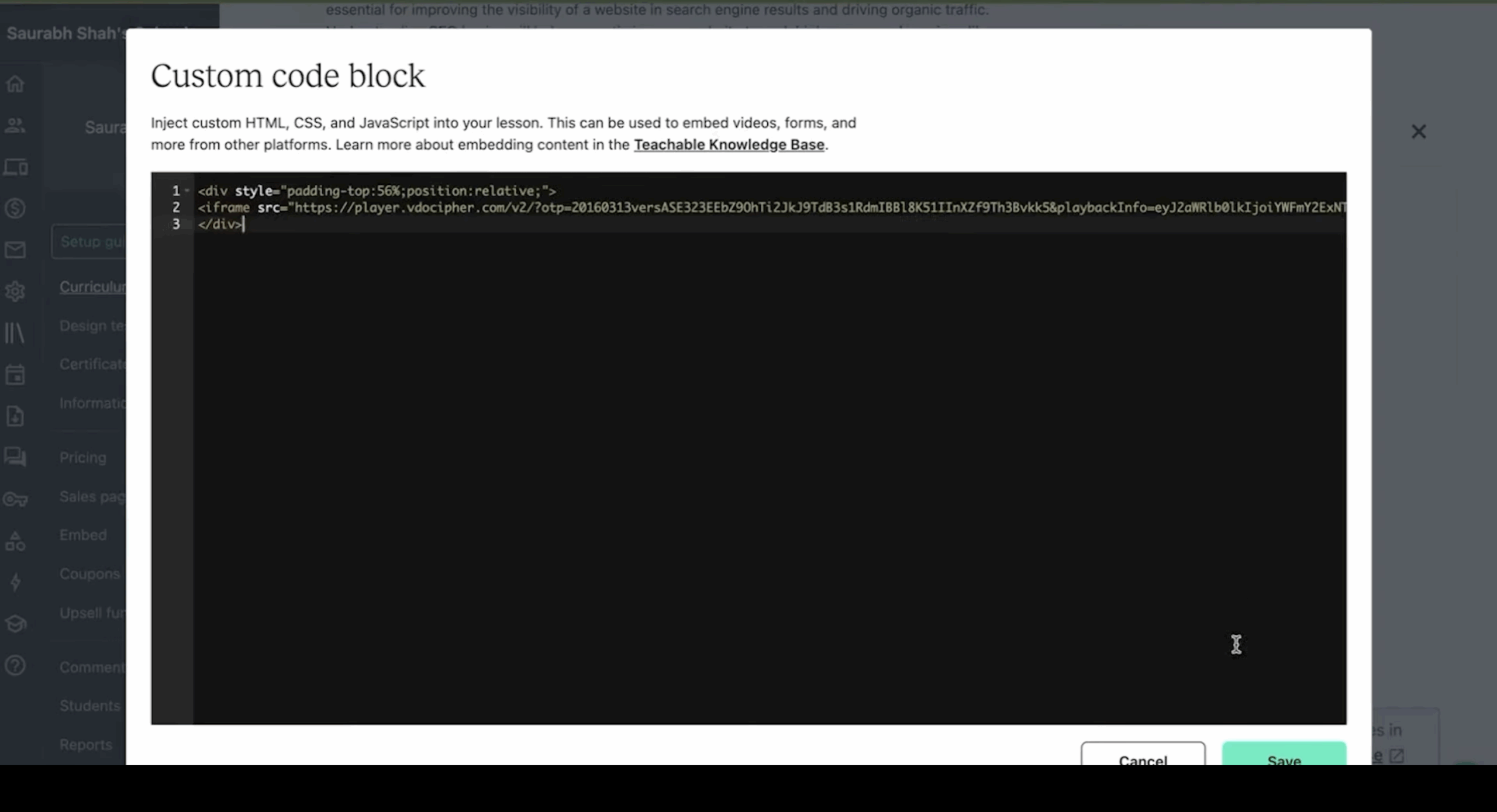 How to Embed Video in Teachable - VdoCipher Guide