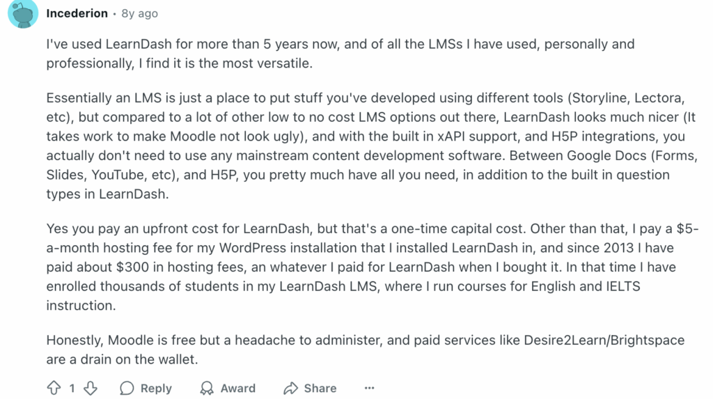 LearnDash user review reddit