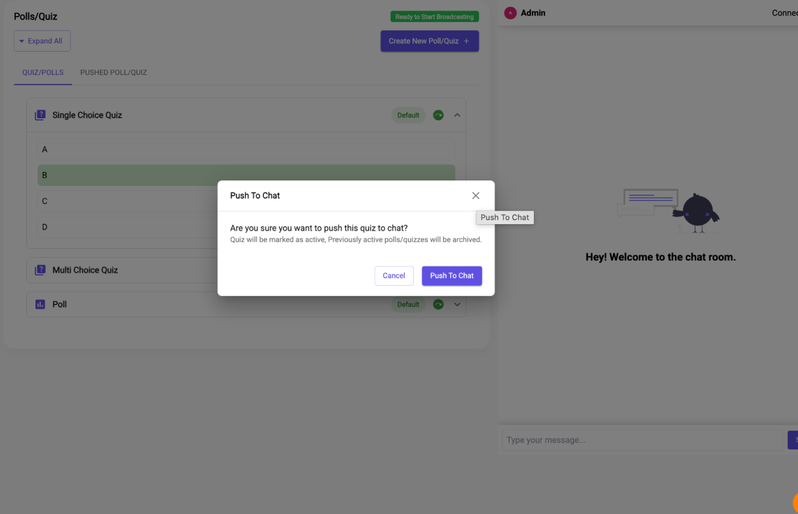 Push quiz poll to chat