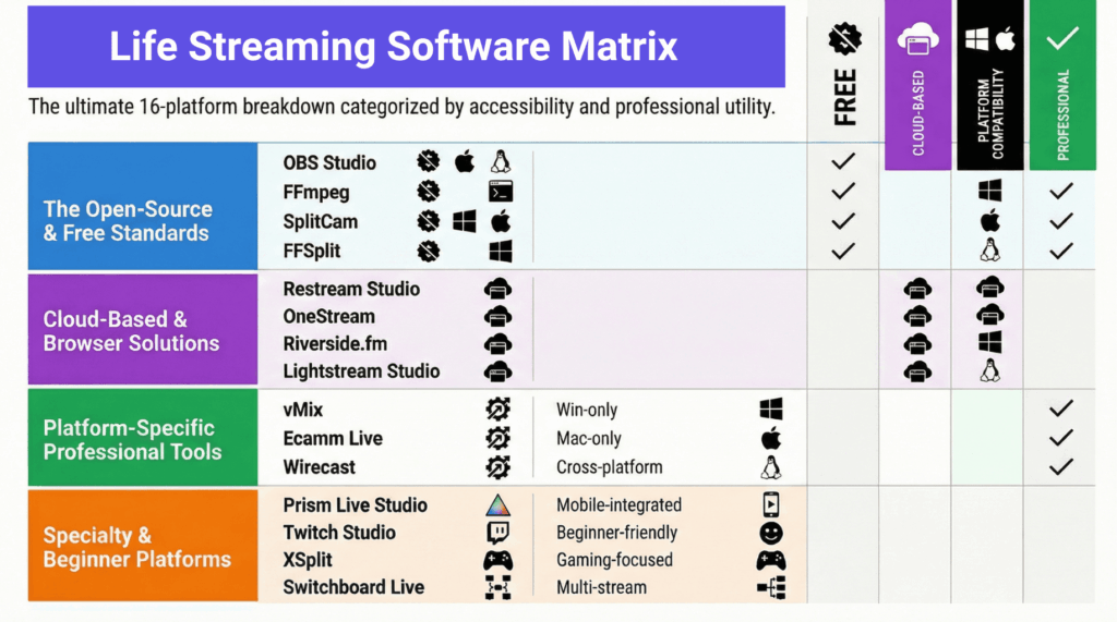 Life Streaming Software Matrix