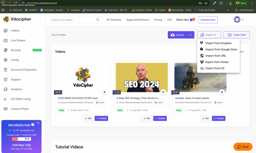 Upload/import the Video