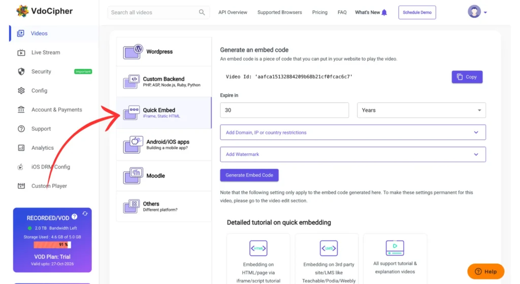 Generate Embed Code