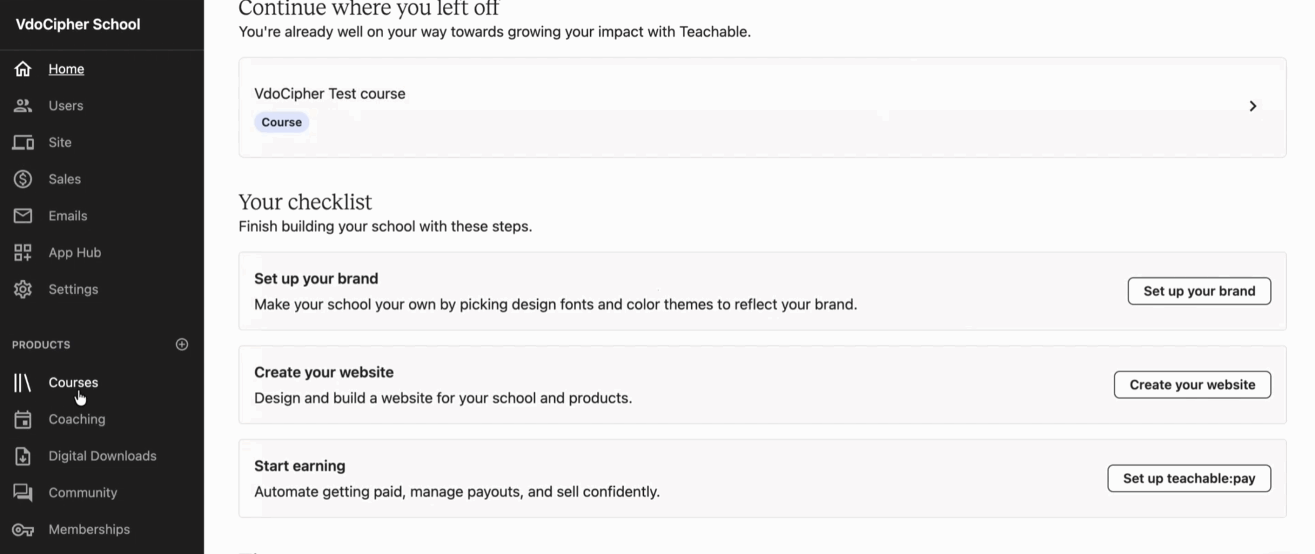 Teachable courses panel