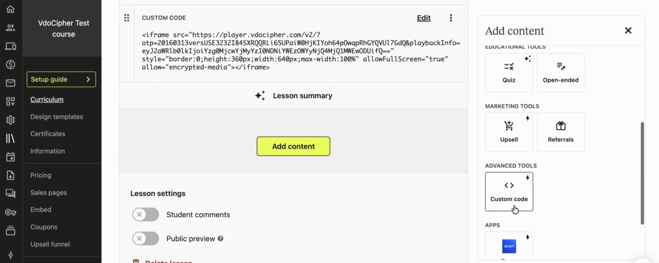 Add custom code block