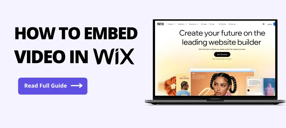 Featured image showing the wix website on the right side and on the left written 'How to embed video in wix'