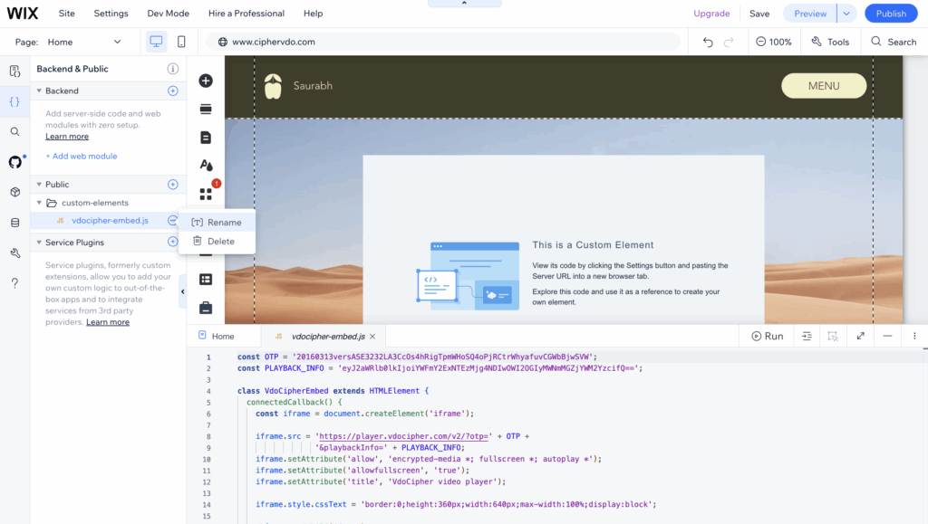 paste the code in the wix velo file
