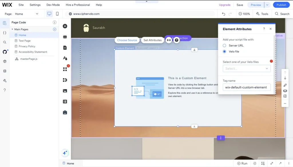 Screenshot showing - select velo file as source