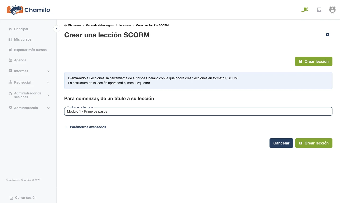 Crear una lección nueva en Chamilo