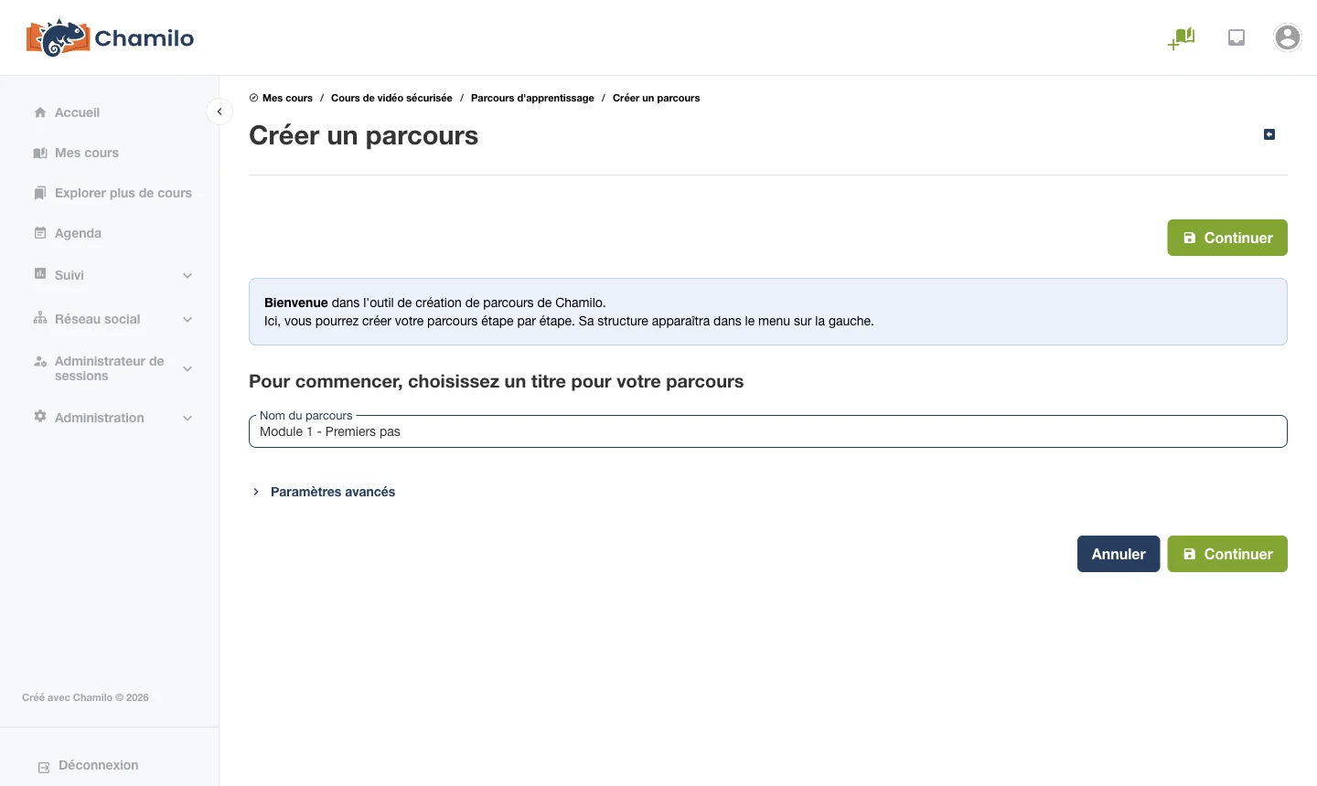 Créer un nouveau parcours d’apprentissage dans Chamilo