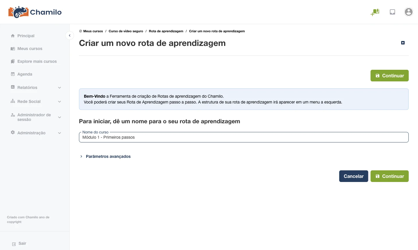 Criar uma nova rota de aprendizagem no Chamilo